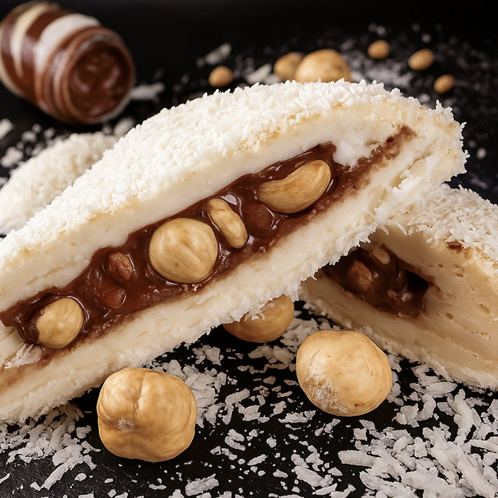 Kokosa spilventiņi ar lazdu riekstiem un Nutellu