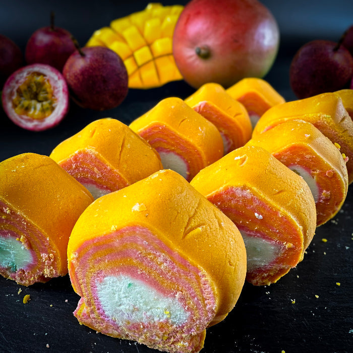 Samarkandas halvas rullīši ar mango-marakujas garšu un marmelādi