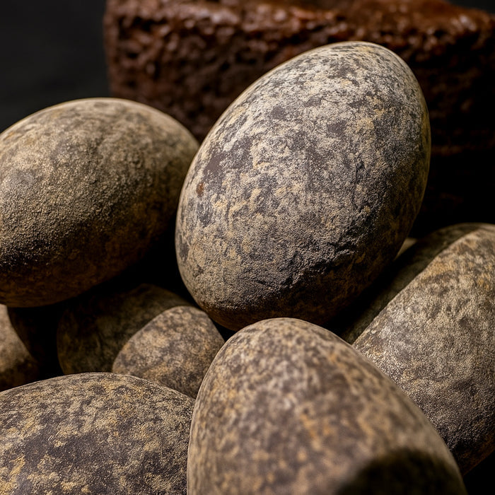 Veseli lielie mandeļu rieksti piena šokolādē ar kakao un šokolādes kūkas garšu